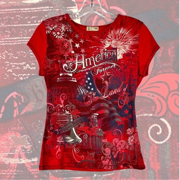 USA Southern Grunge Patriotic Tee Size Large Blue Canyon Shirt Y2K Country LNC - Picture 3 of 8